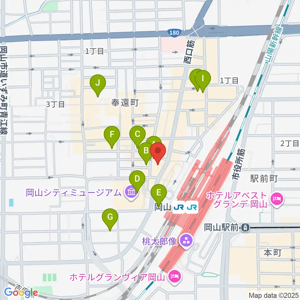 岡山新堀ギター音楽院 周辺のホテル一覧地図