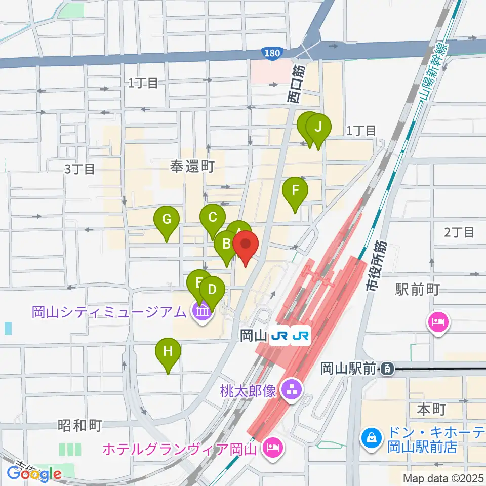 岡山新堀ギター音楽院 周辺のホテル一覧地図