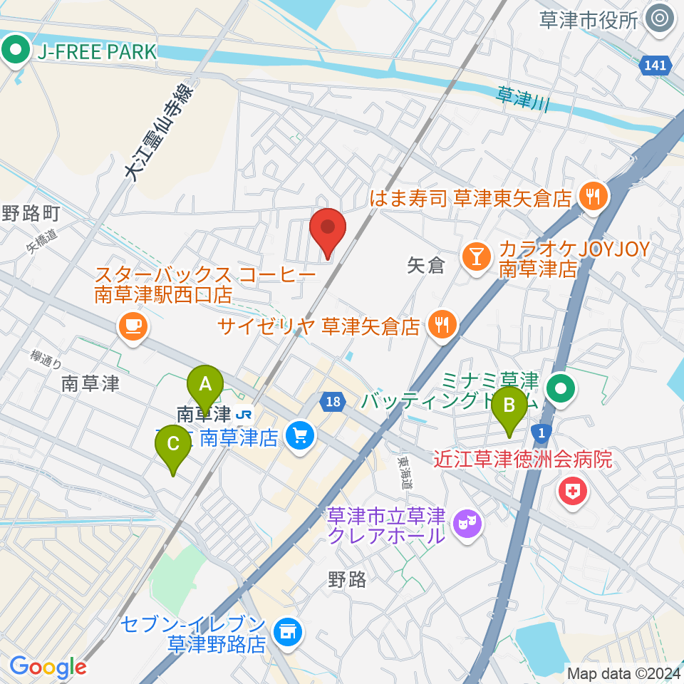 いちご音楽教室周辺のホテル一覧地図