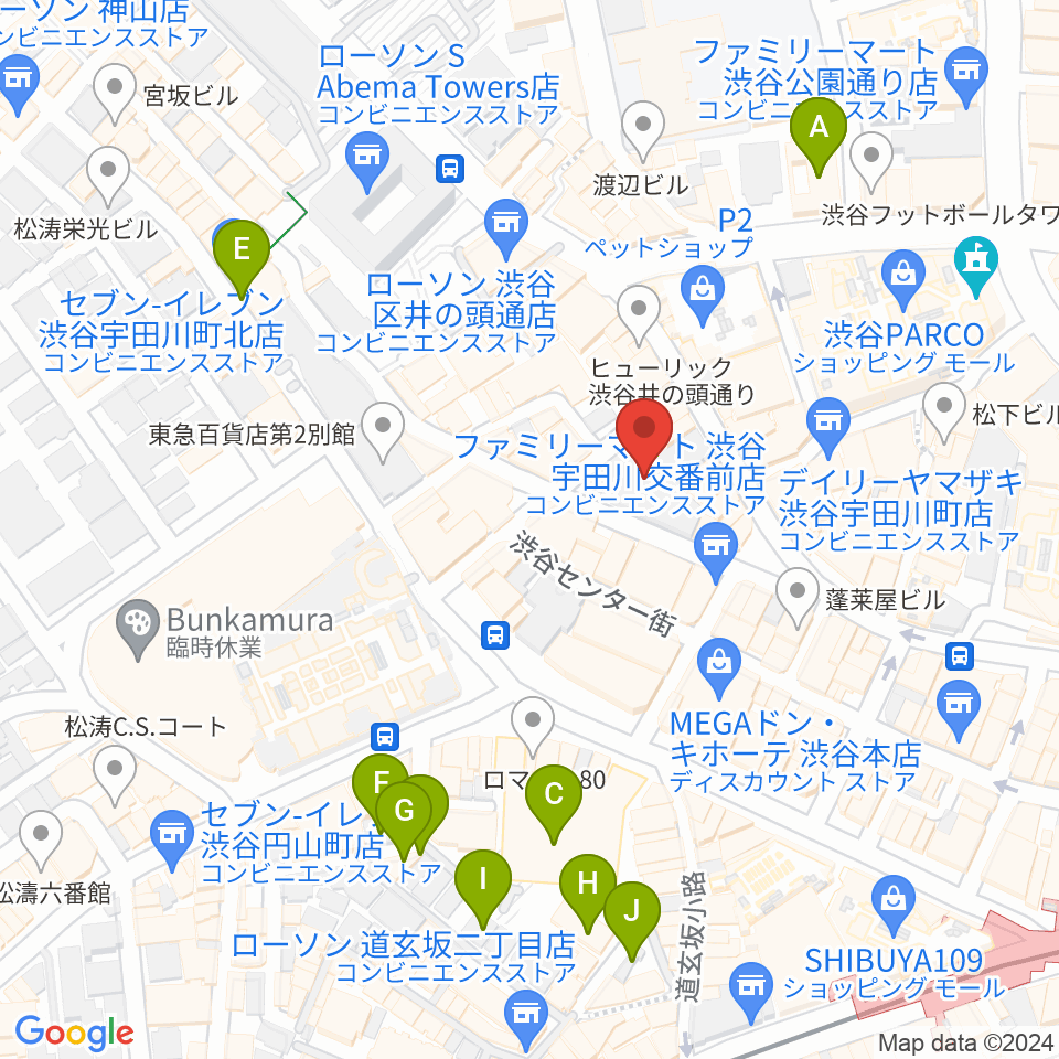 イシバシ楽器 渋谷店周辺のホテル一覧地図