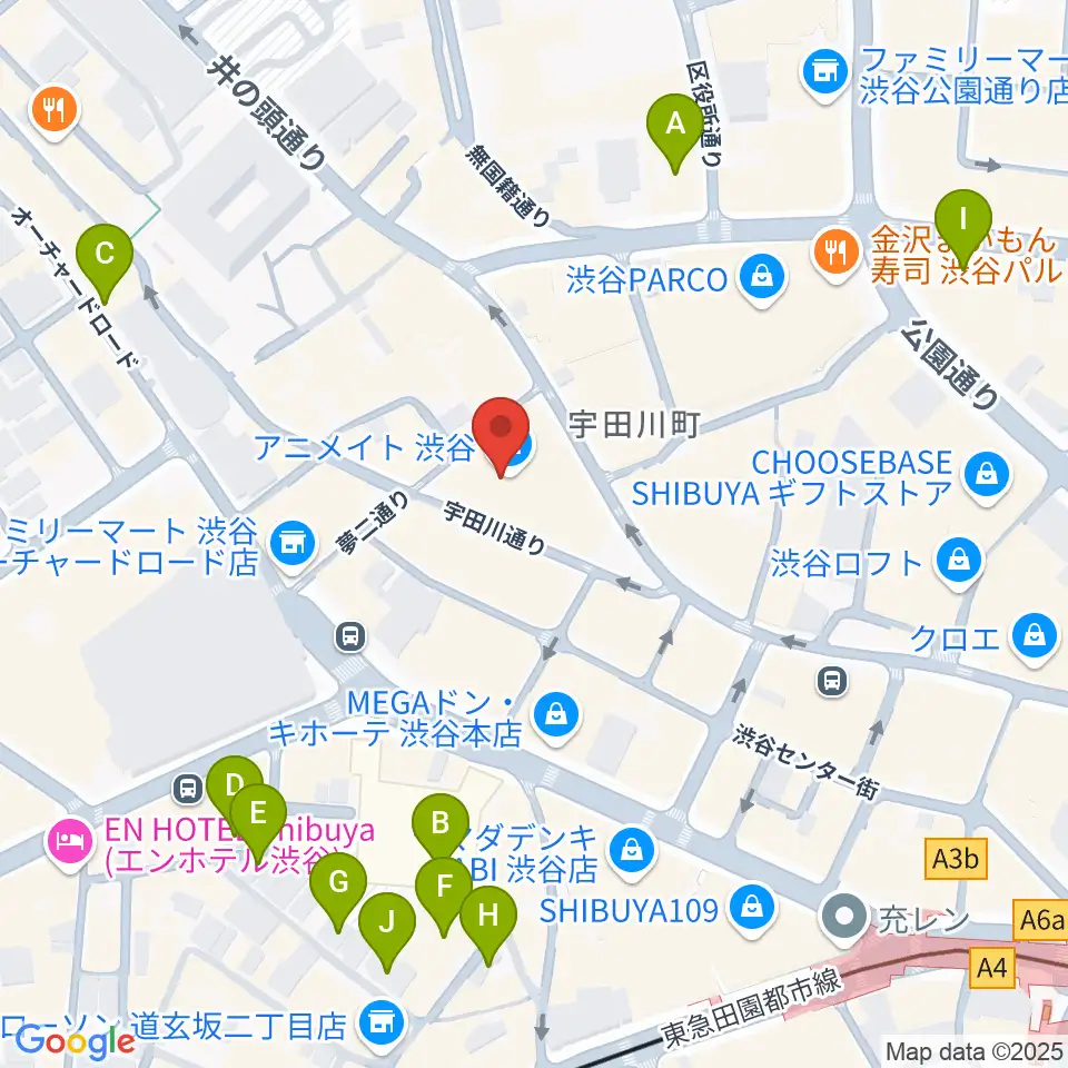 イシバシ楽器 渋谷店周辺のホテル一覧地図
