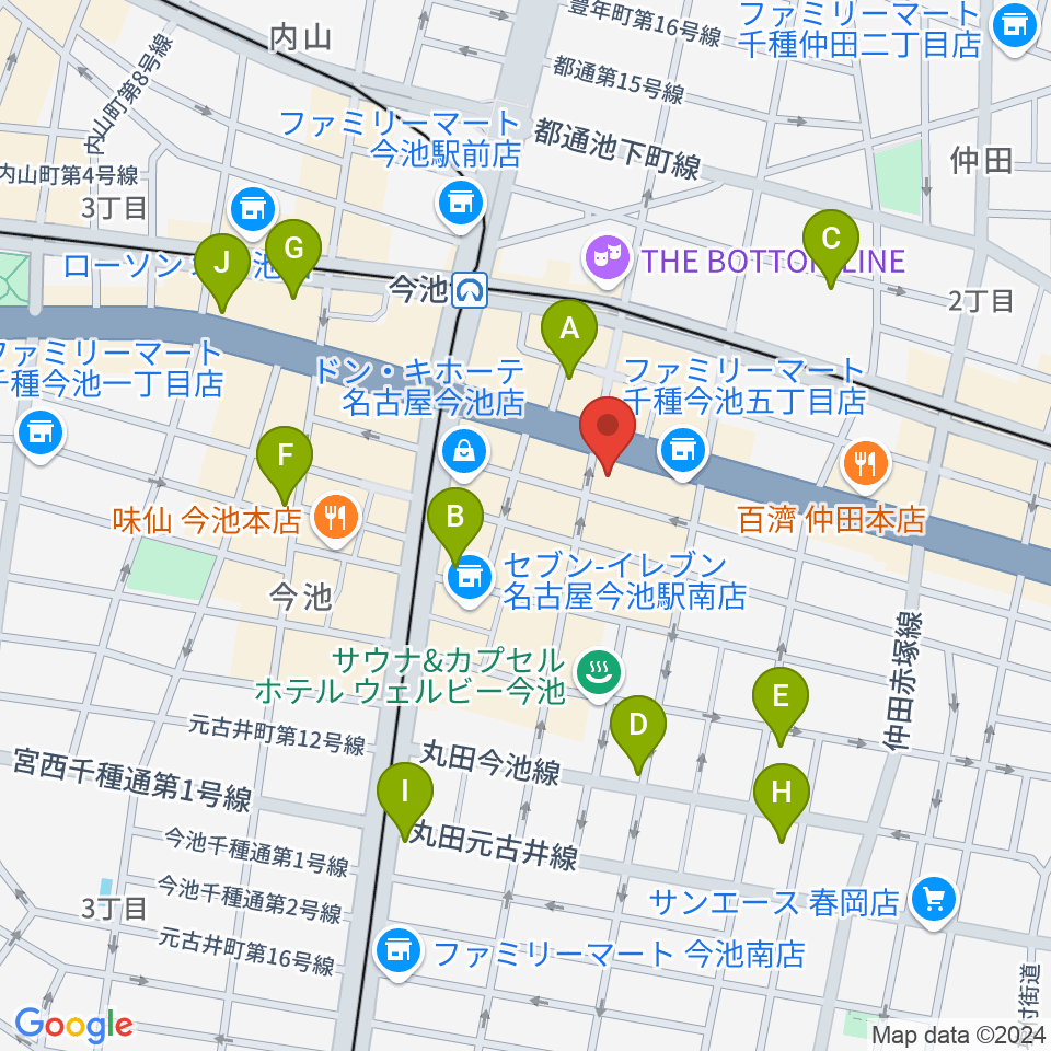 クラブナージ音楽教室 今池校周辺のホテル一覧地図