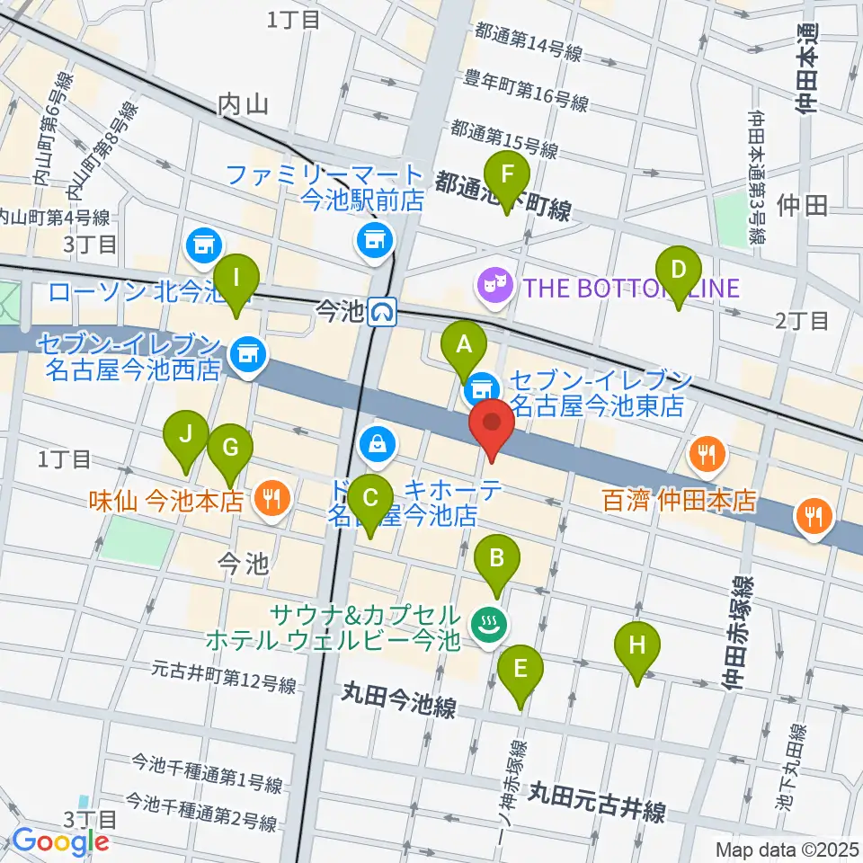 クラブナージ音楽教室 今池校周辺のホテル一覧地図