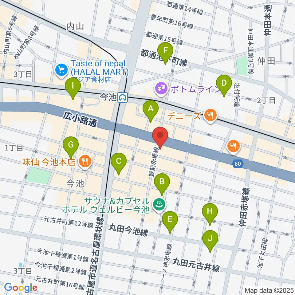 クラブナージ音楽教室 今池校周辺のホテル一覧地図