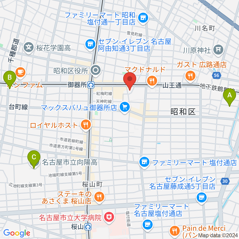 名古屋音楽館周辺のホテル一覧地図