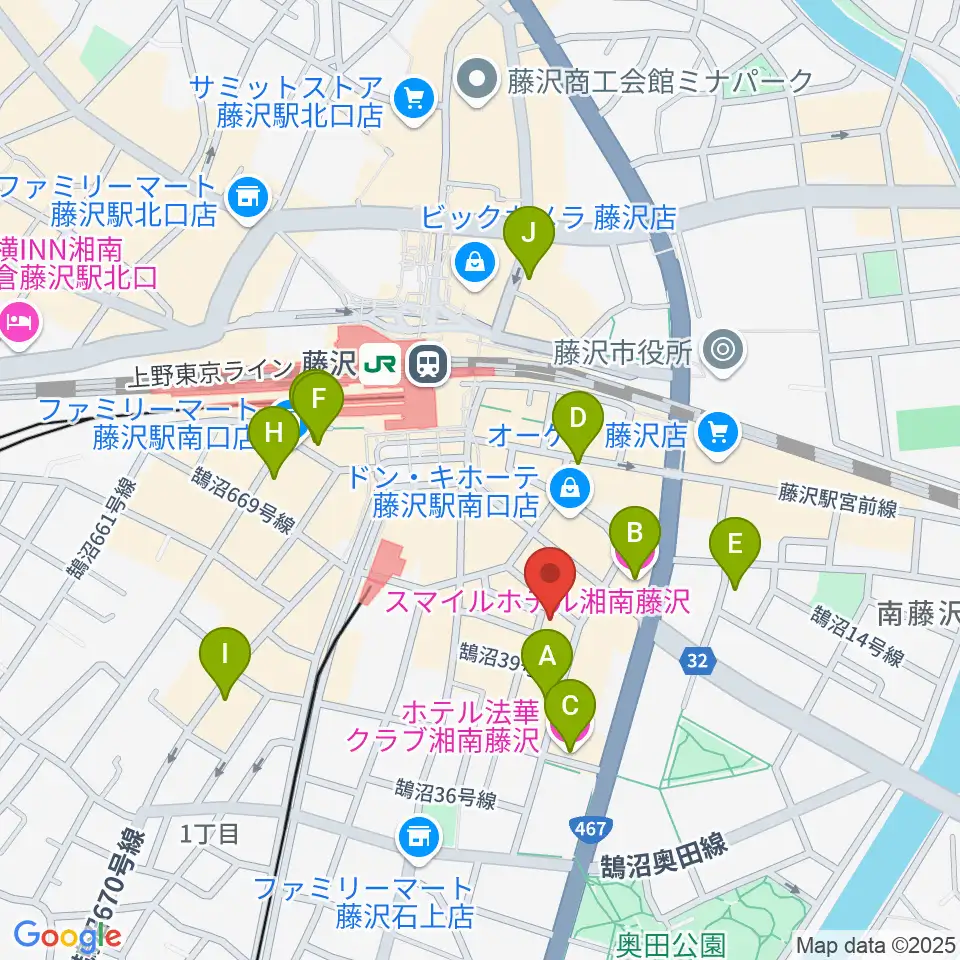 湘南音楽院藤沢周辺のホテル一覧地図