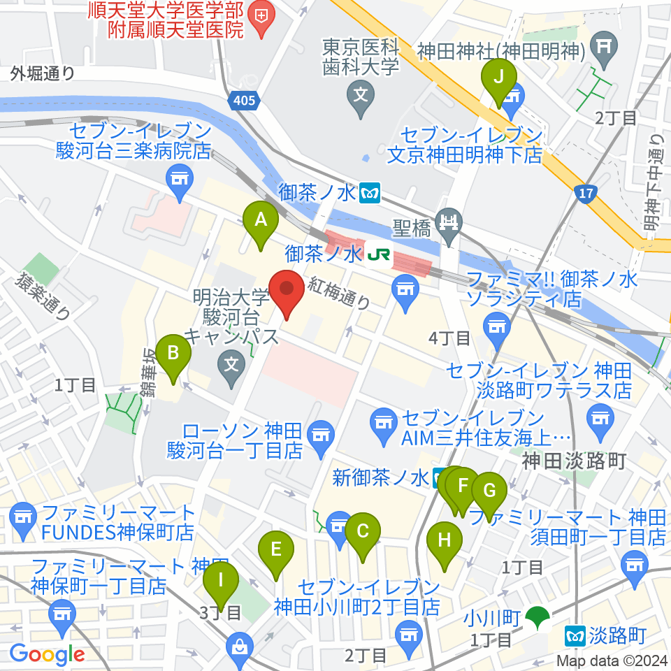 下倉楽器お茶の水本店周辺のホテル一覧地図