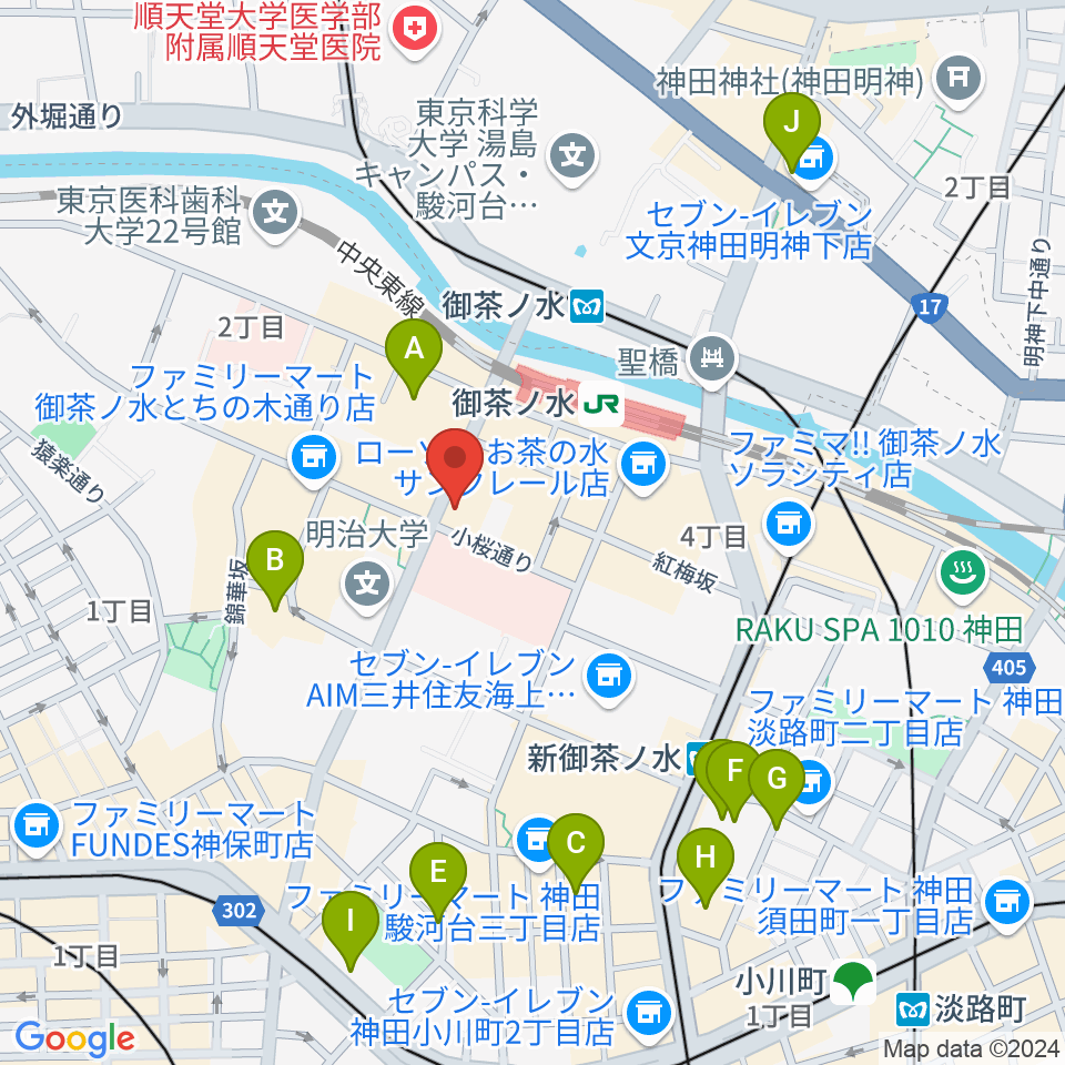 下倉楽器お茶の水本店周辺のホテル一覧地図