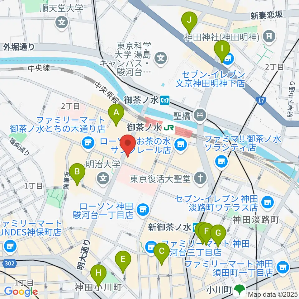 下倉楽器お茶の水本店周辺のホテル一覧地図