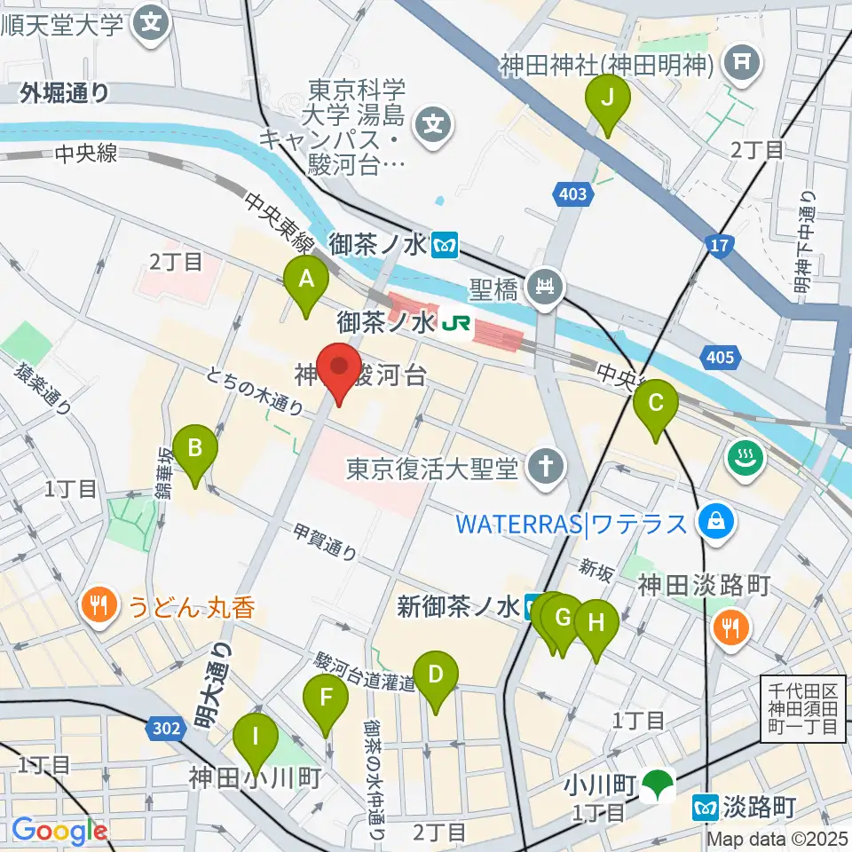 下倉楽器お茶の水本店周辺のホテル一覧地図