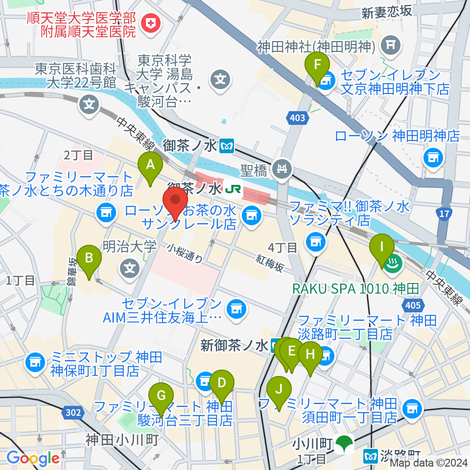 イシバシ楽器 御茶ノ水本店周辺のホテル一覧地図