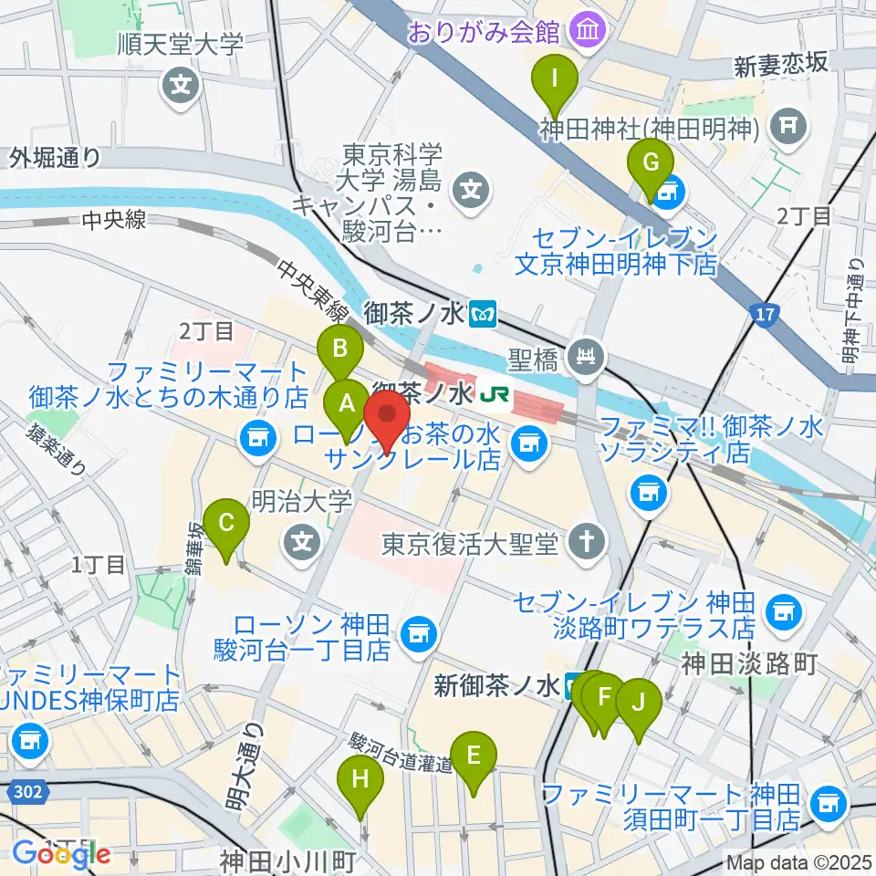 イシバシ楽器 御茶ノ水本店周辺のホテル一覧地図