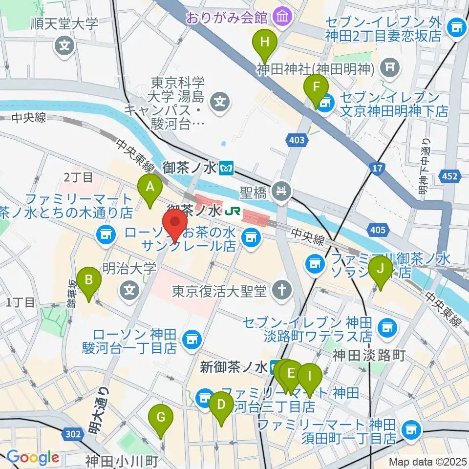 イシバシ楽器 御茶ノ水本店周辺のホテル一覧地図