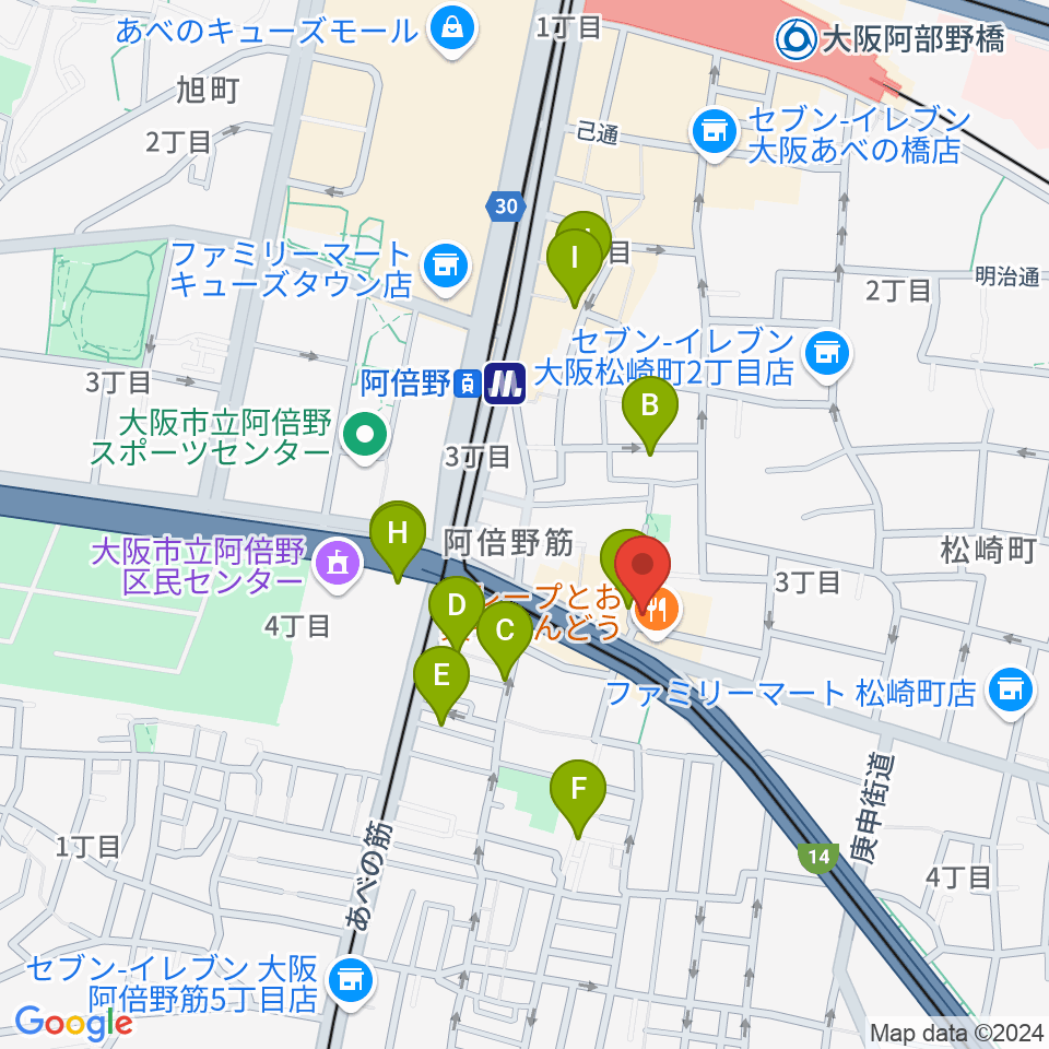 阿倍野ドレミ音楽教室周辺のホテル一覧地図