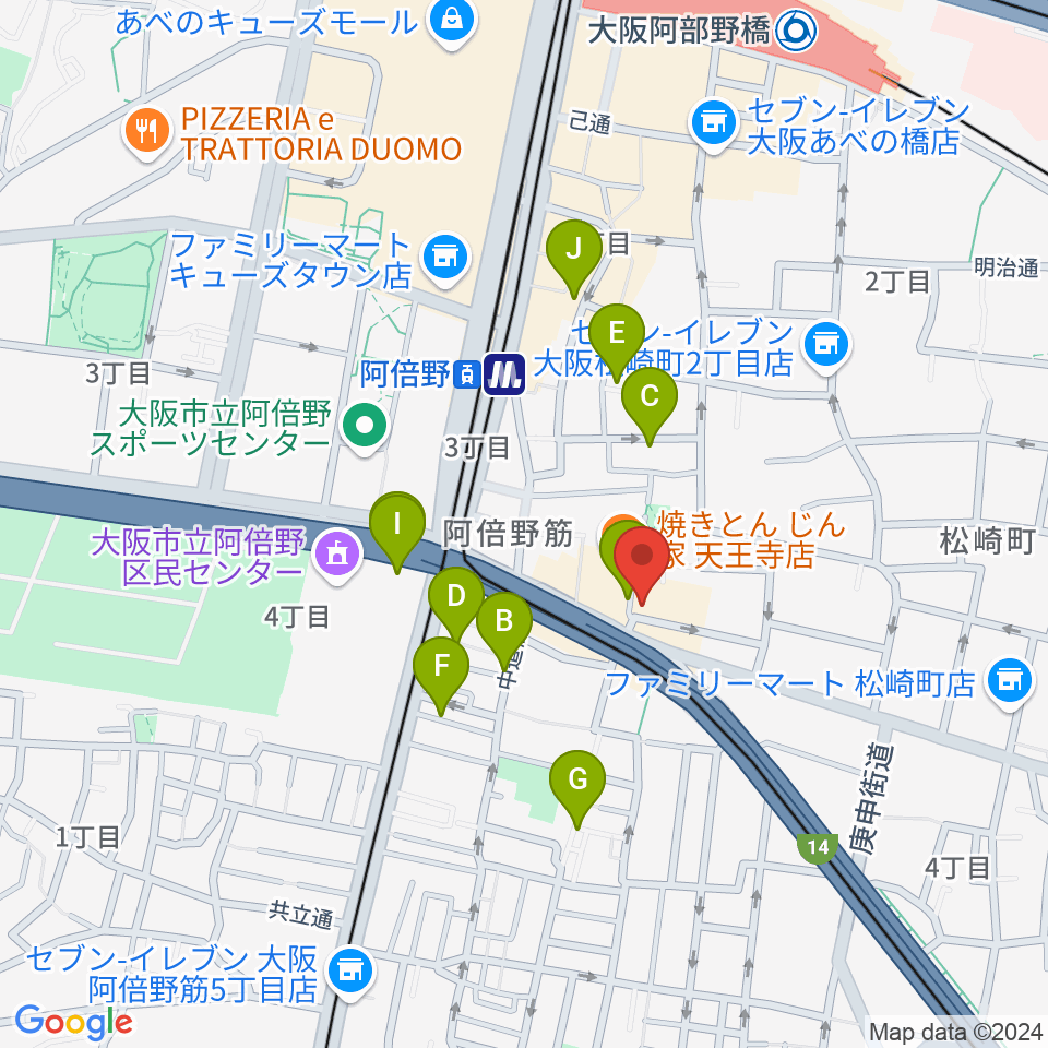 阿倍野ドレミ音楽教室周辺のホテル一覧地図