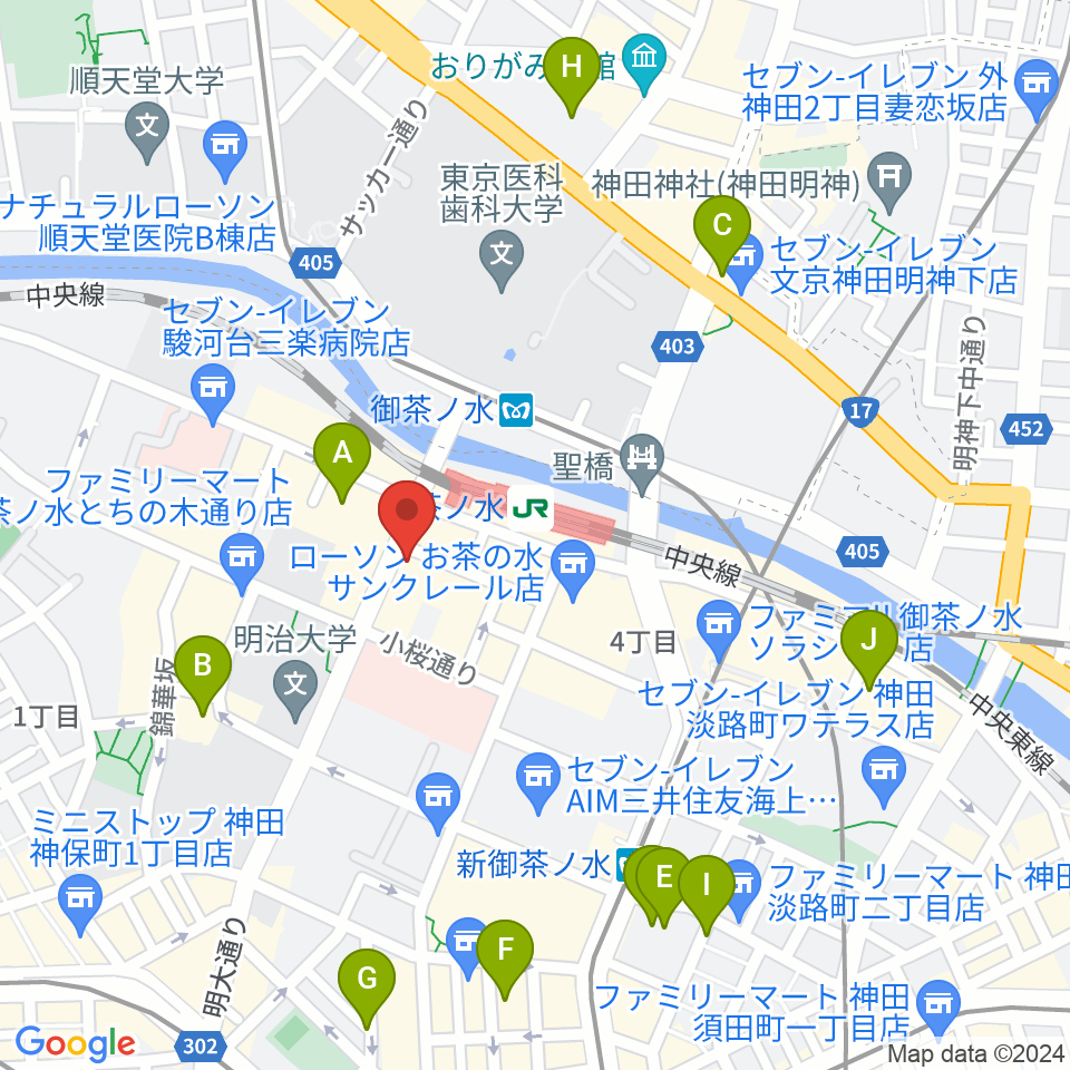 クロサワ楽器お茶の水駅前店周辺のホテル一覧地図