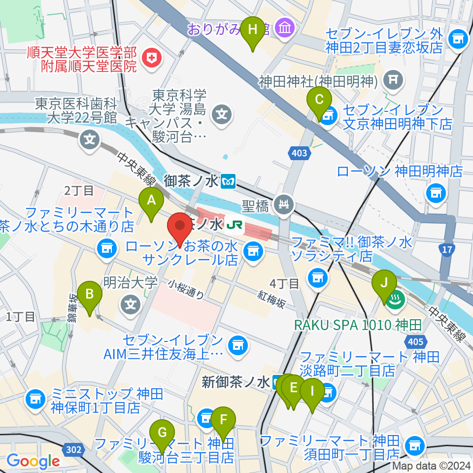 クロサワ楽器お茶の水駅前店周辺のホテル一覧地図