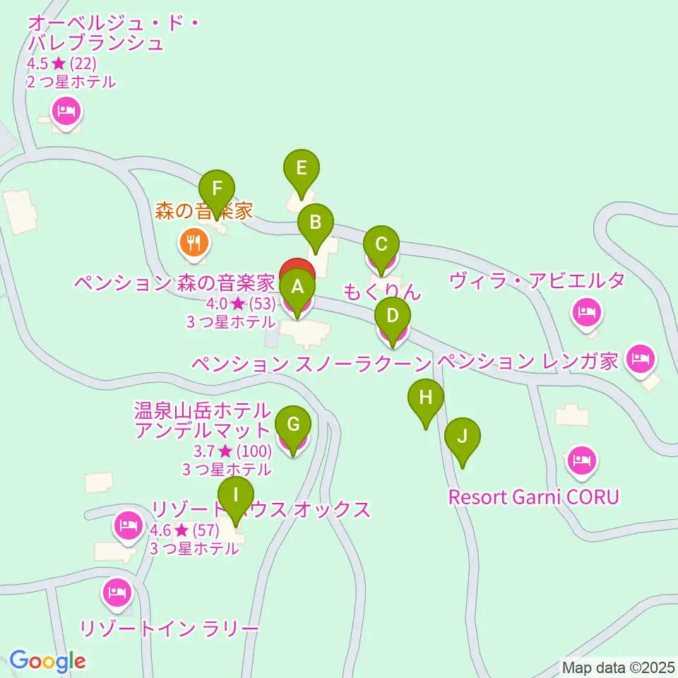 ペンション森の音楽家周辺のホテル一覧地図
