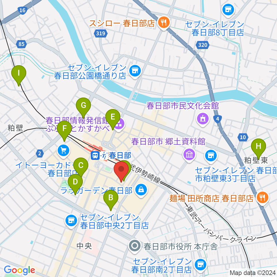 昭和楽器 春日部店ミニホール周辺のホテル一覧地図