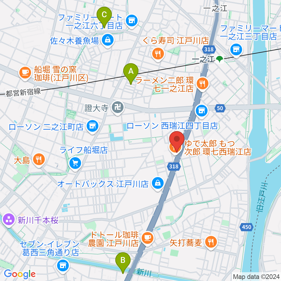 サウンドスタジオＭ一之江店周辺のホテル一覧地図