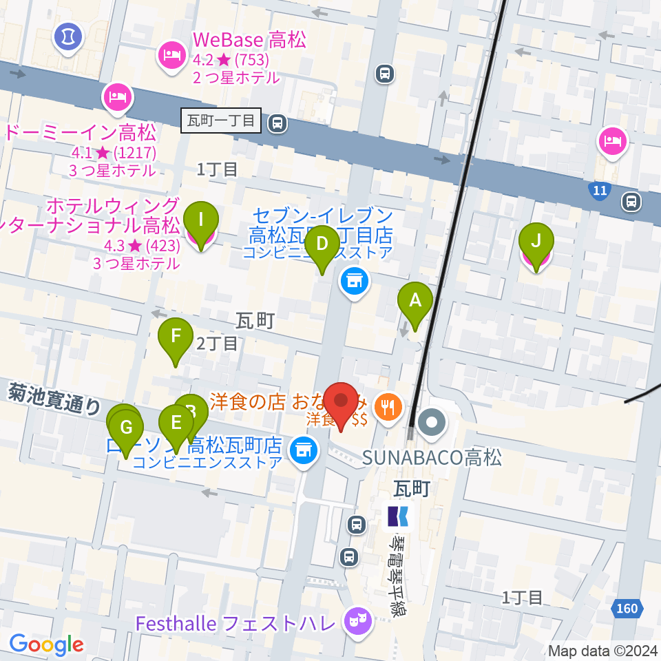 高松モンスター周辺のホテル一覧地図