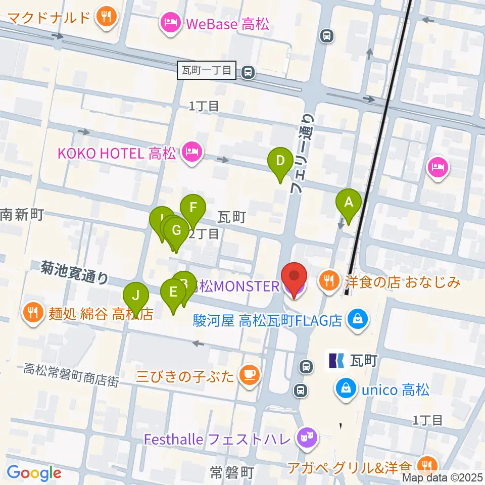 高松モンスター周辺のホテル一覧地図