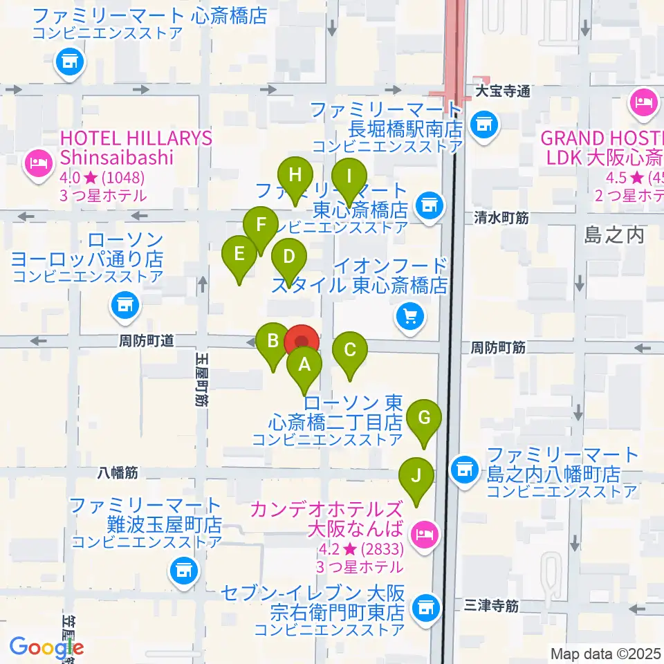 心斎橋ジャニス周辺のホテル一覧地図