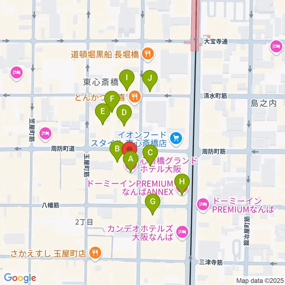 心斎橋ジャニス周辺のホテル一覧地図