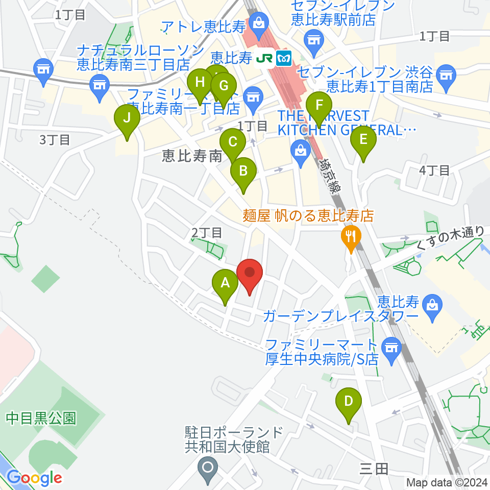 恵比寿ヒルサイドスタジオ周辺のホテル一覧地図