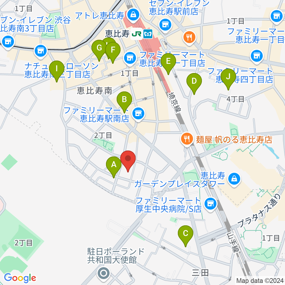 恵比寿ヒルサイドスタジオ周辺のホテル一覧地図