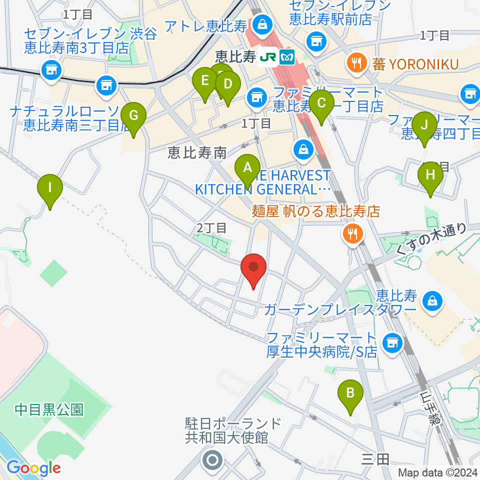 恵比寿ヒルサイドスタジオ周辺のホテル一覧地図