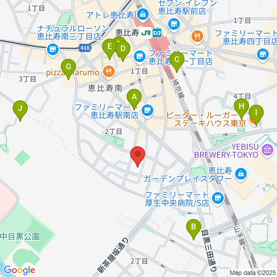 恵比寿ヒルサイドスタジオ周辺のホテル一覧地図