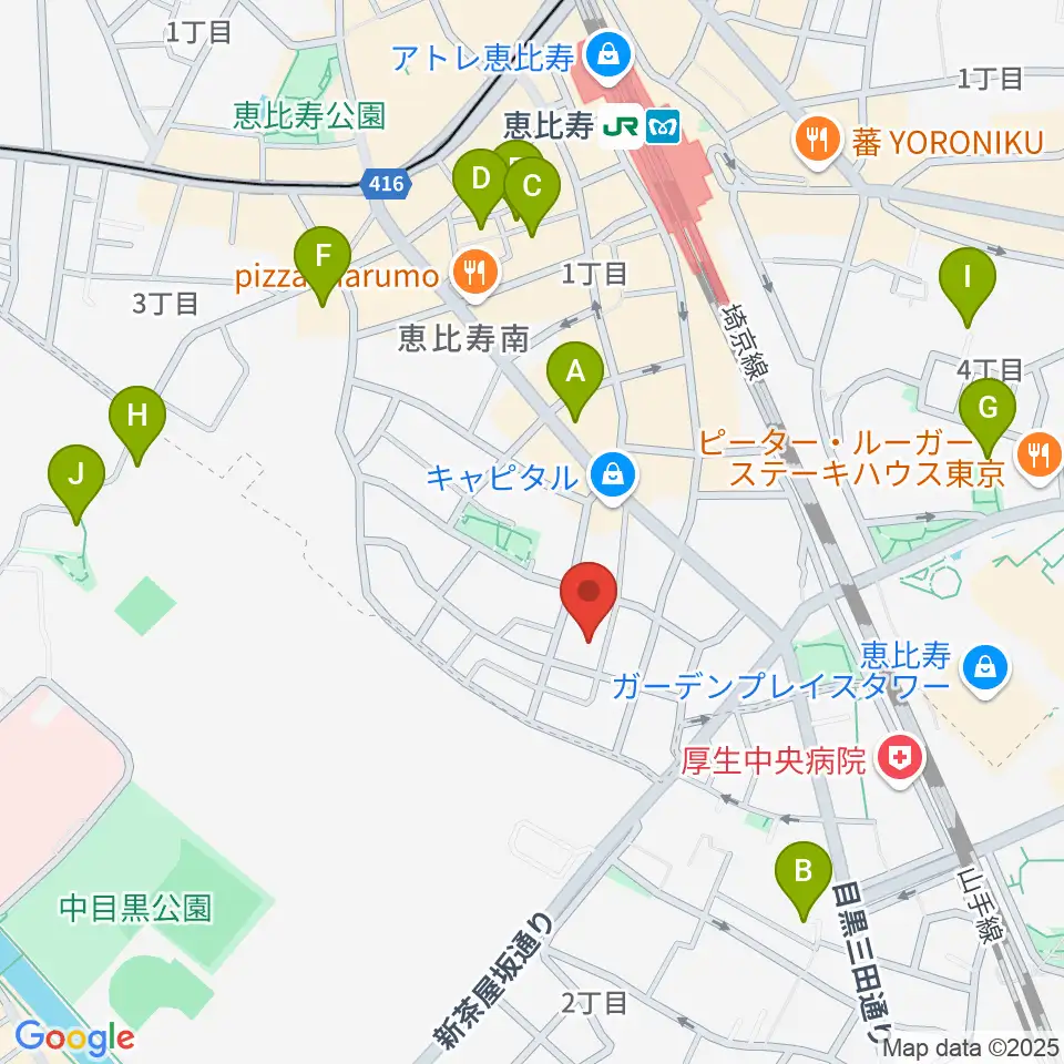 恵比寿ヒルサイドスタジオ周辺のホテル一覧地図