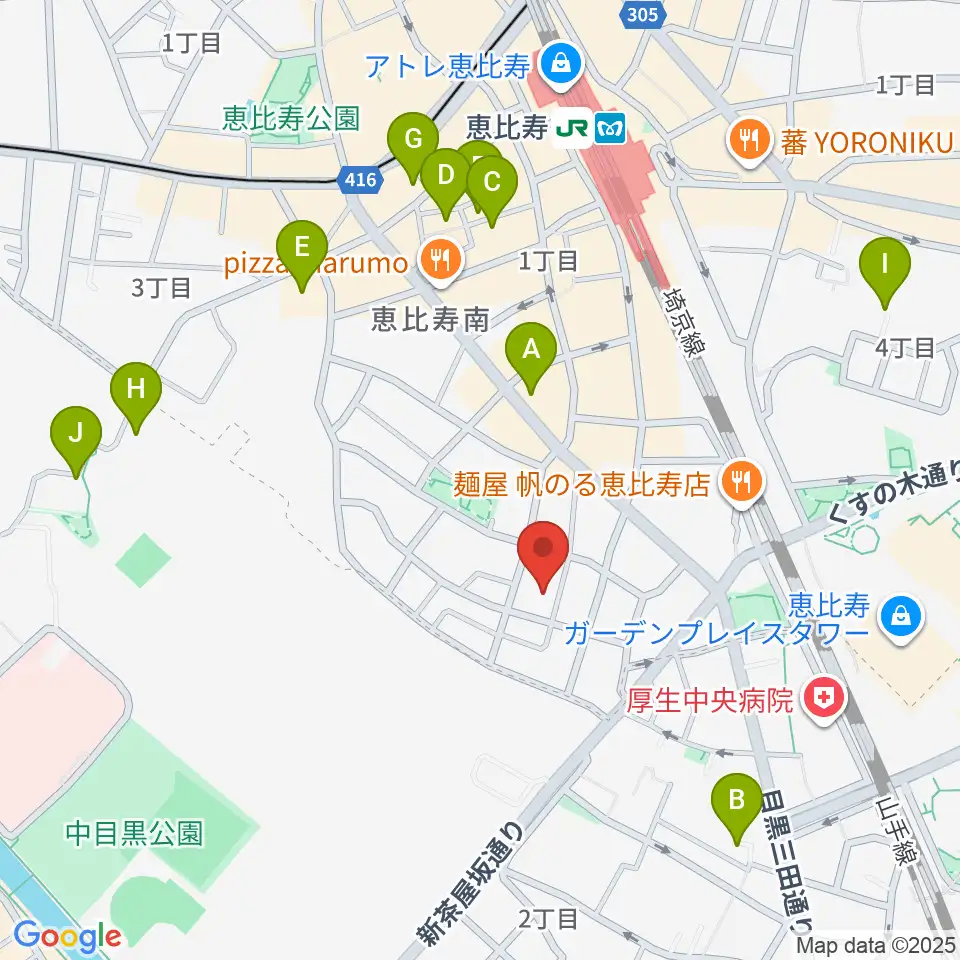 恵比寿ヒルサイドスタジオ周辺のホテル一覧地図