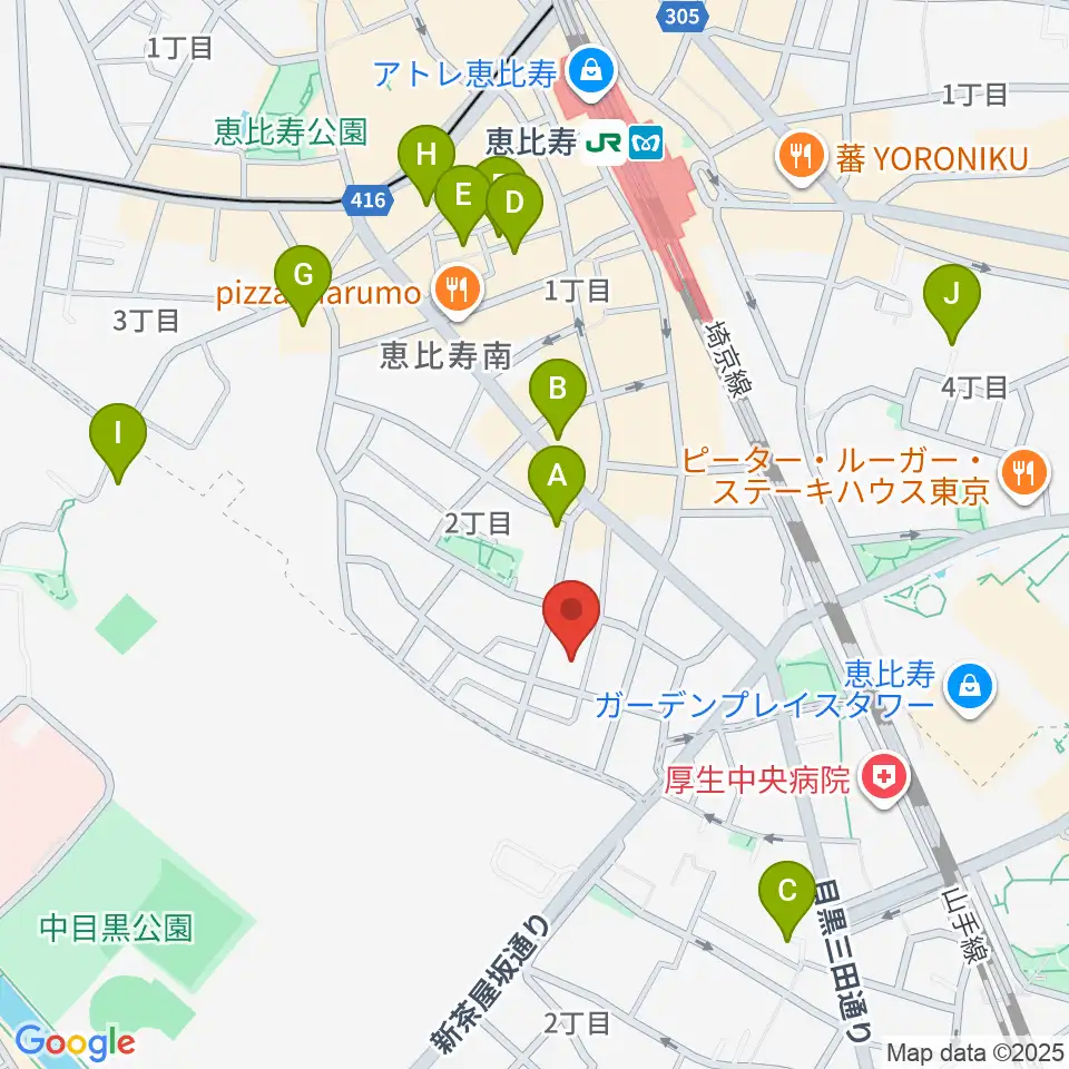 恵比寿ヒルサイドスタジオ周辺のホテル一覧地図