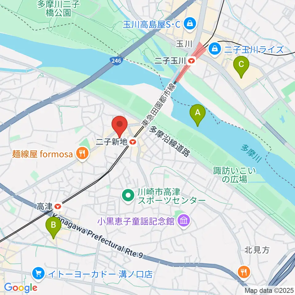 Iorana Music 二子新地周辺のホテル一覧地図