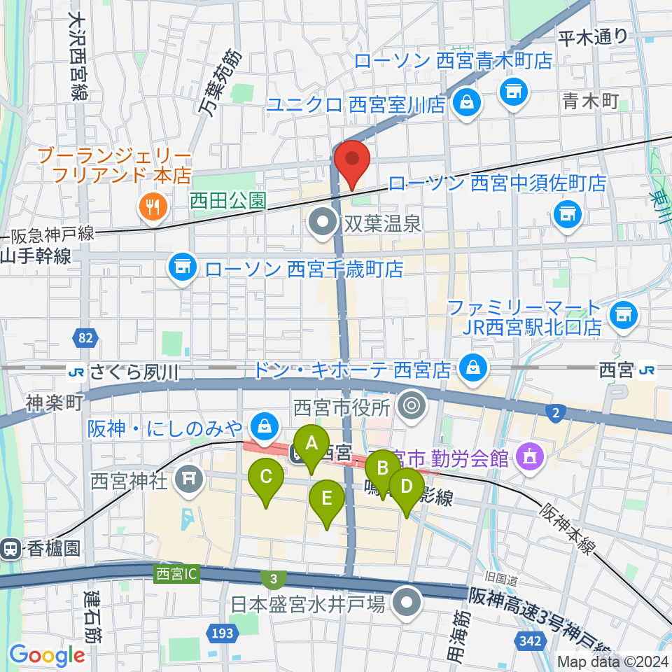 西宮モンジャクシン周辺のホテル一覧地図