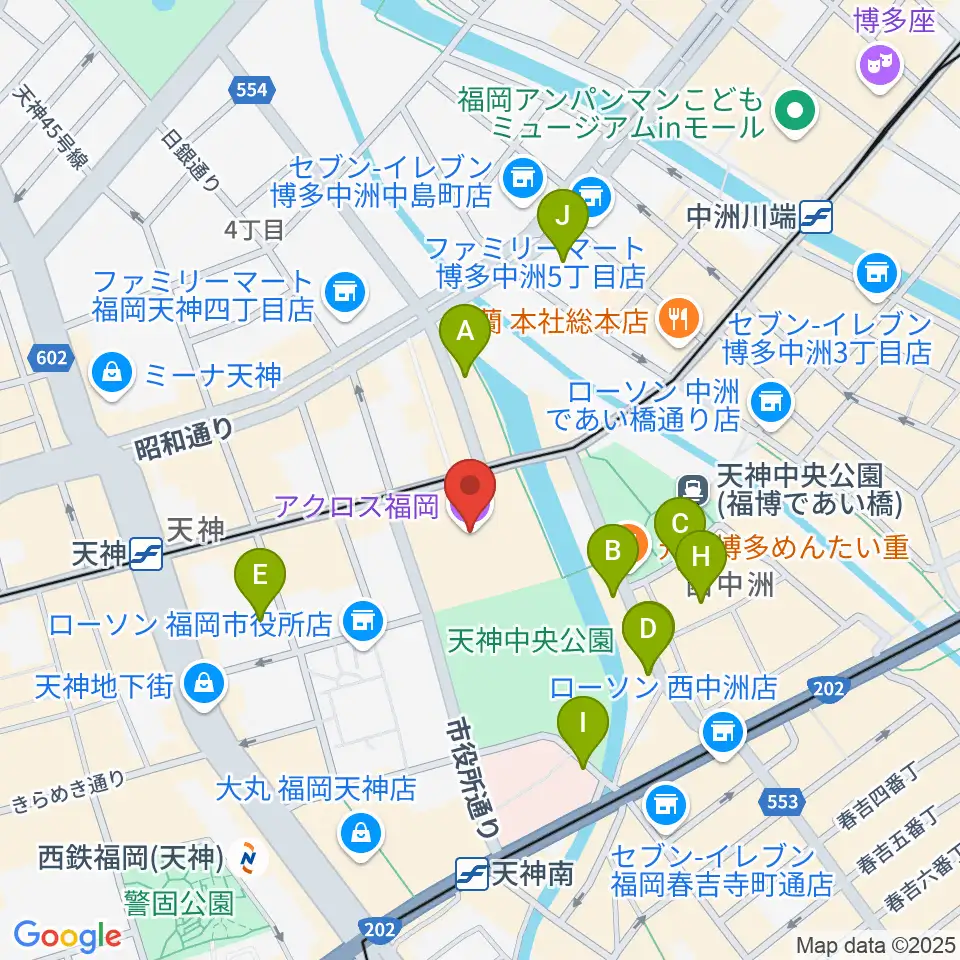 アクロス福岡周辺のホテル一覧地図