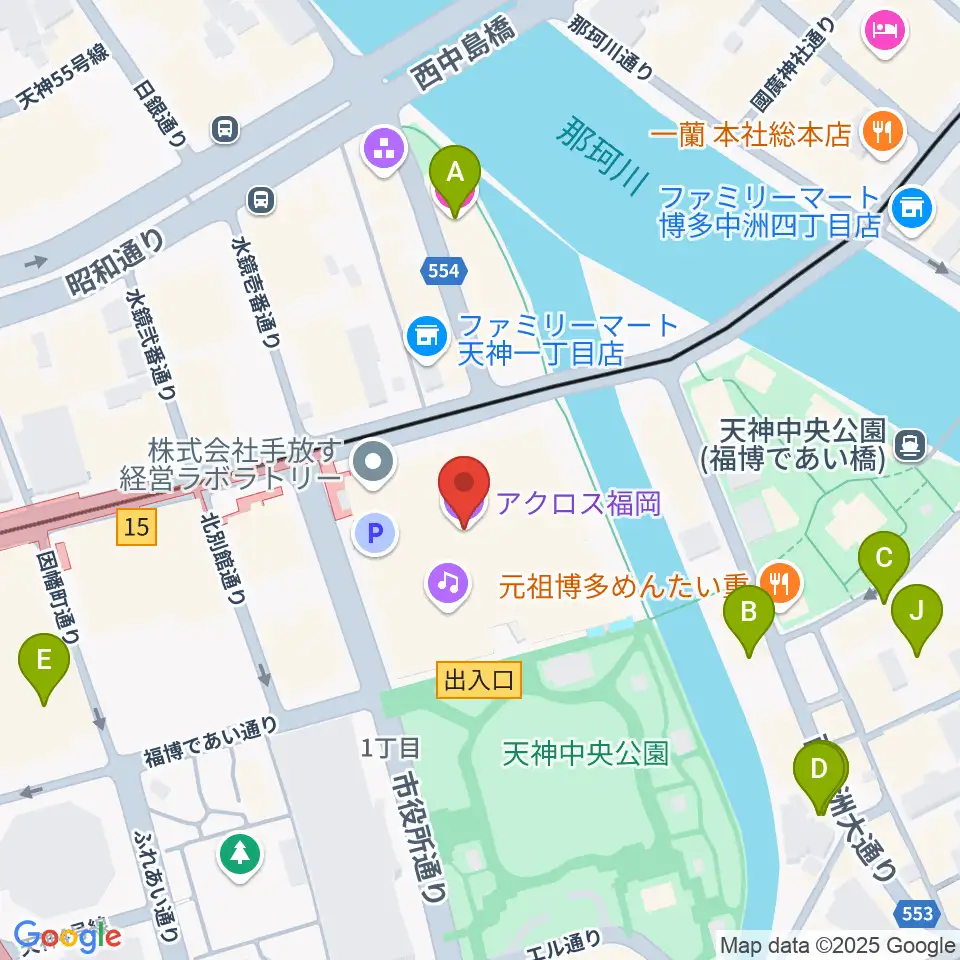 アクロス福岡周辺のホテル一覧地図