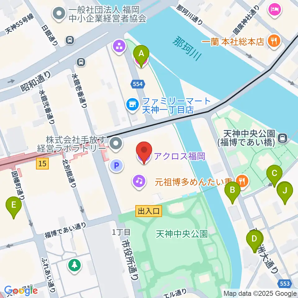 アクロス福岡周辺のホテル一覧地図