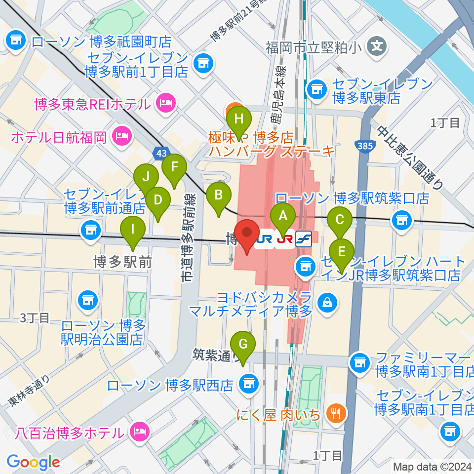 JR九州ホール周辺のホテル一覧地図