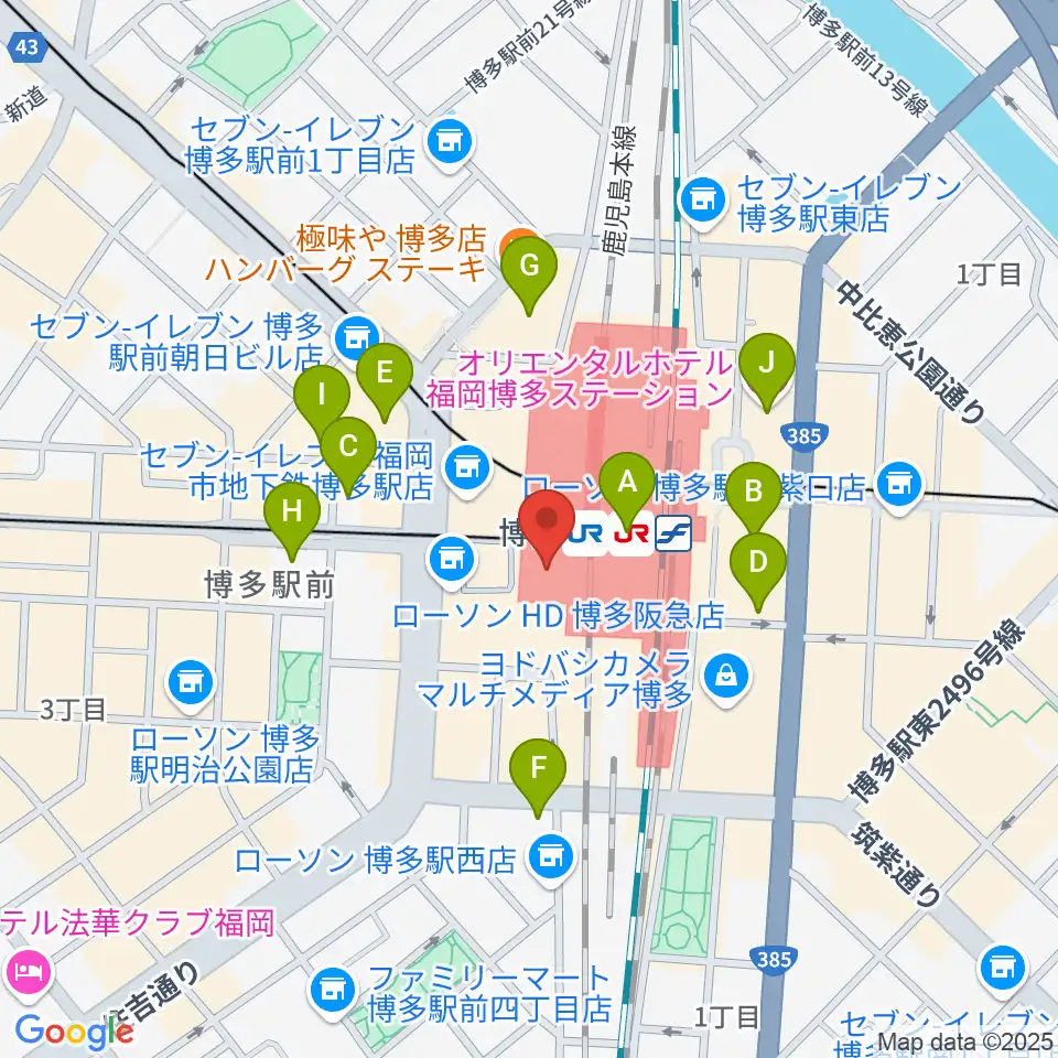 JR九州ホール周辺のホテル一覧地図