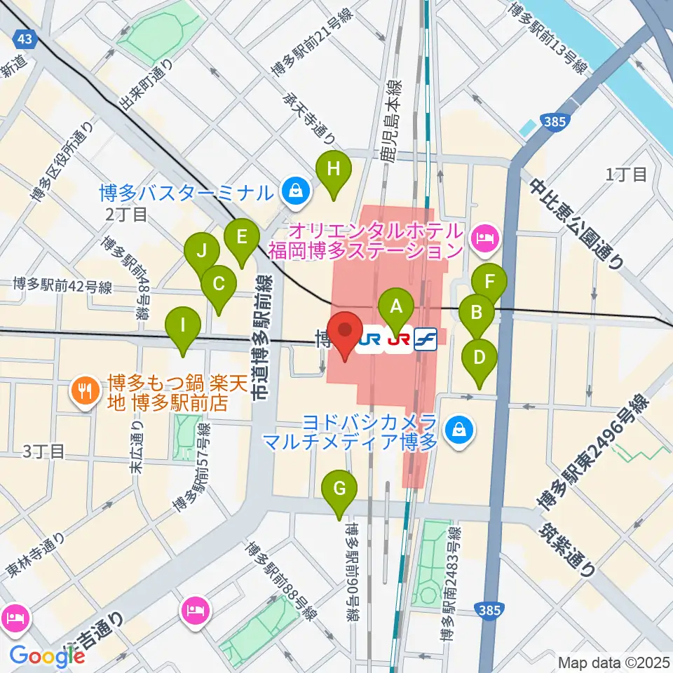 JR九州ホール周辺のホテル一覧地図