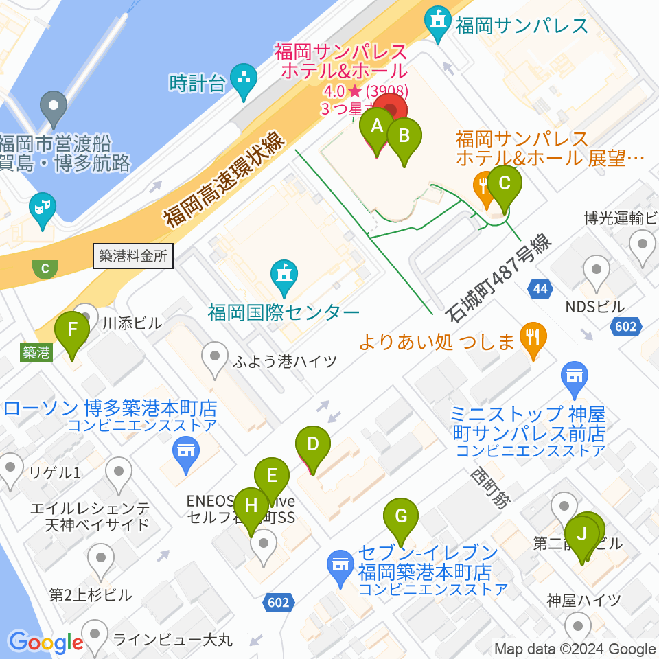福岡サンパレス ホテル＆ホール周辺のホテル一覧地図