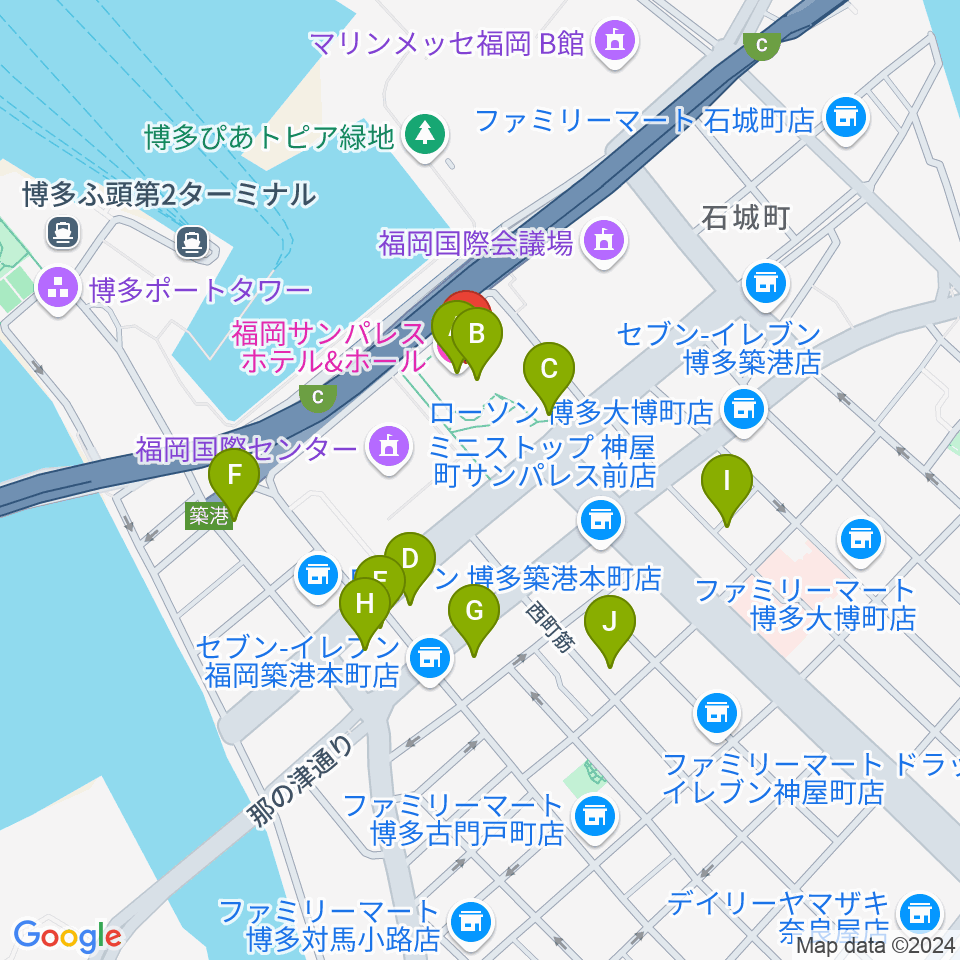 福岡サンパレス ホテル＆ホール周辺のホテル一覧地図