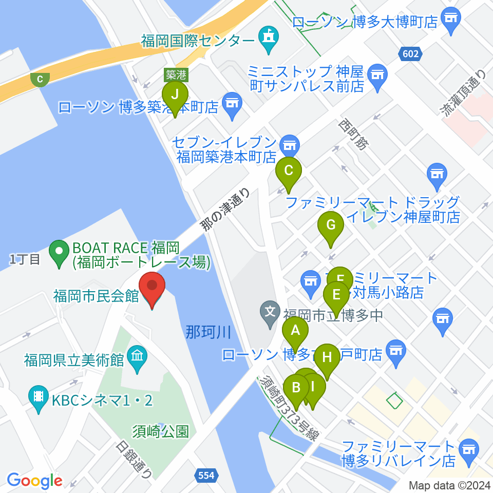 福岡市民会館周辺のホテル一覧地図