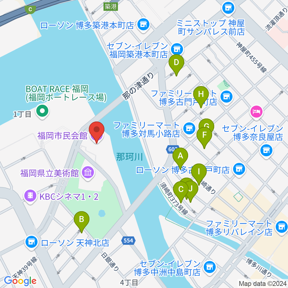 福岡市民会館周辺のホテル一覧地図