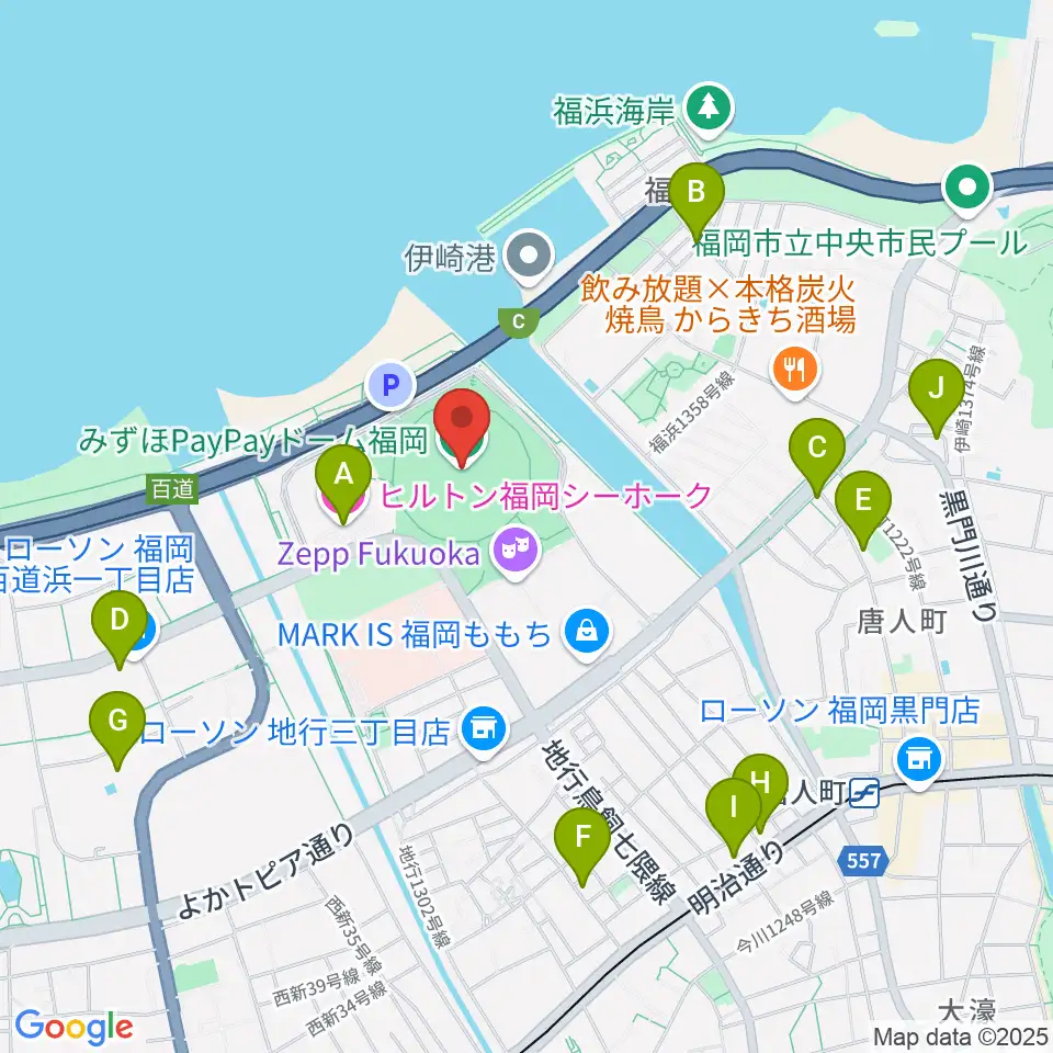 みずほPayPayドーム福岡周辺のホテル一覧地図