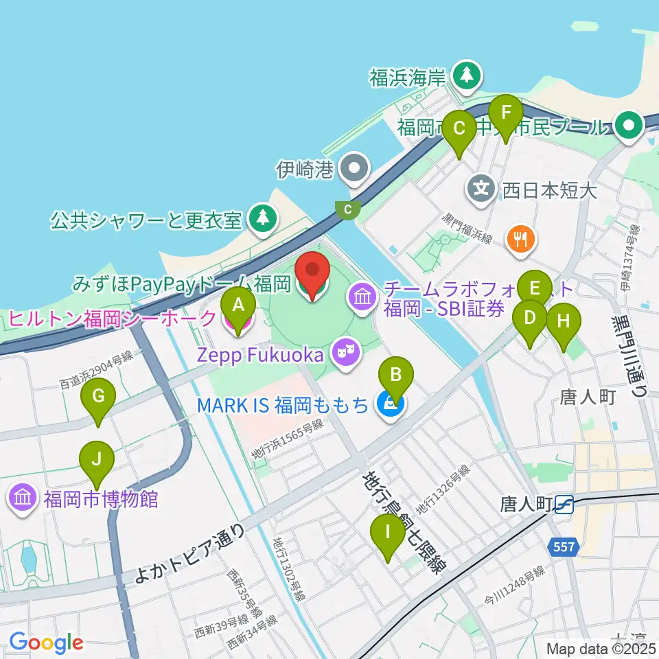 みずほPayPayドーム福岡周辺のホテル一覧地図