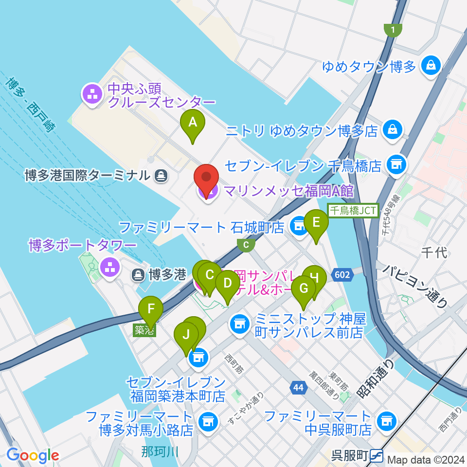 マリンメッセ福岡A館周辺のホテル一覧地図